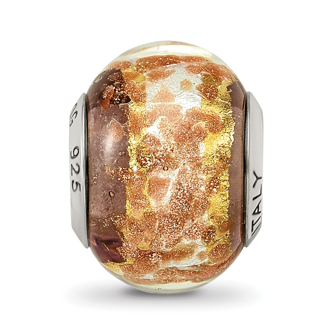 Sterling Silver Murano Glass Bead with Gold and Brown Accents