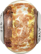 Sterling Silver Murano Glass Bead with Gold and Brown Accents