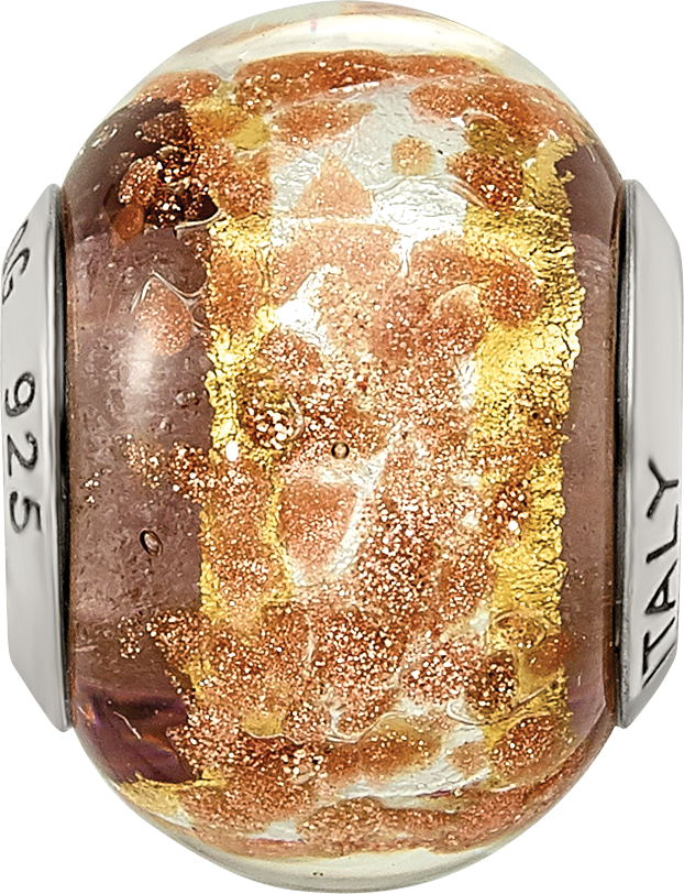 Sterling Silver Murano Glass Bead with Gold and Brown Accents