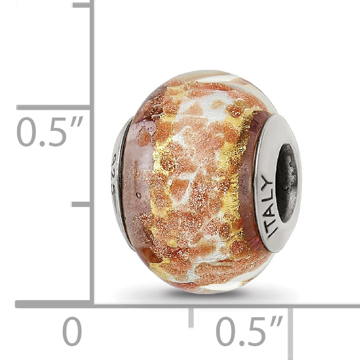Sterling Silver Murano Glass Bead with Gold and Brown Accents