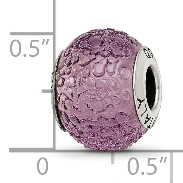 Sterling Silver 925 Murano Glass Bead with Antiqued Finish Elegant Purple Design