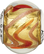 Sterling Silver 925 Murano Glass Bead in Yellow/Gold/Red Antiqued Finish