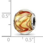 Sterling Silver 925 Murano Glass Bead in Yellow/Gold/Red Antiqued Finish