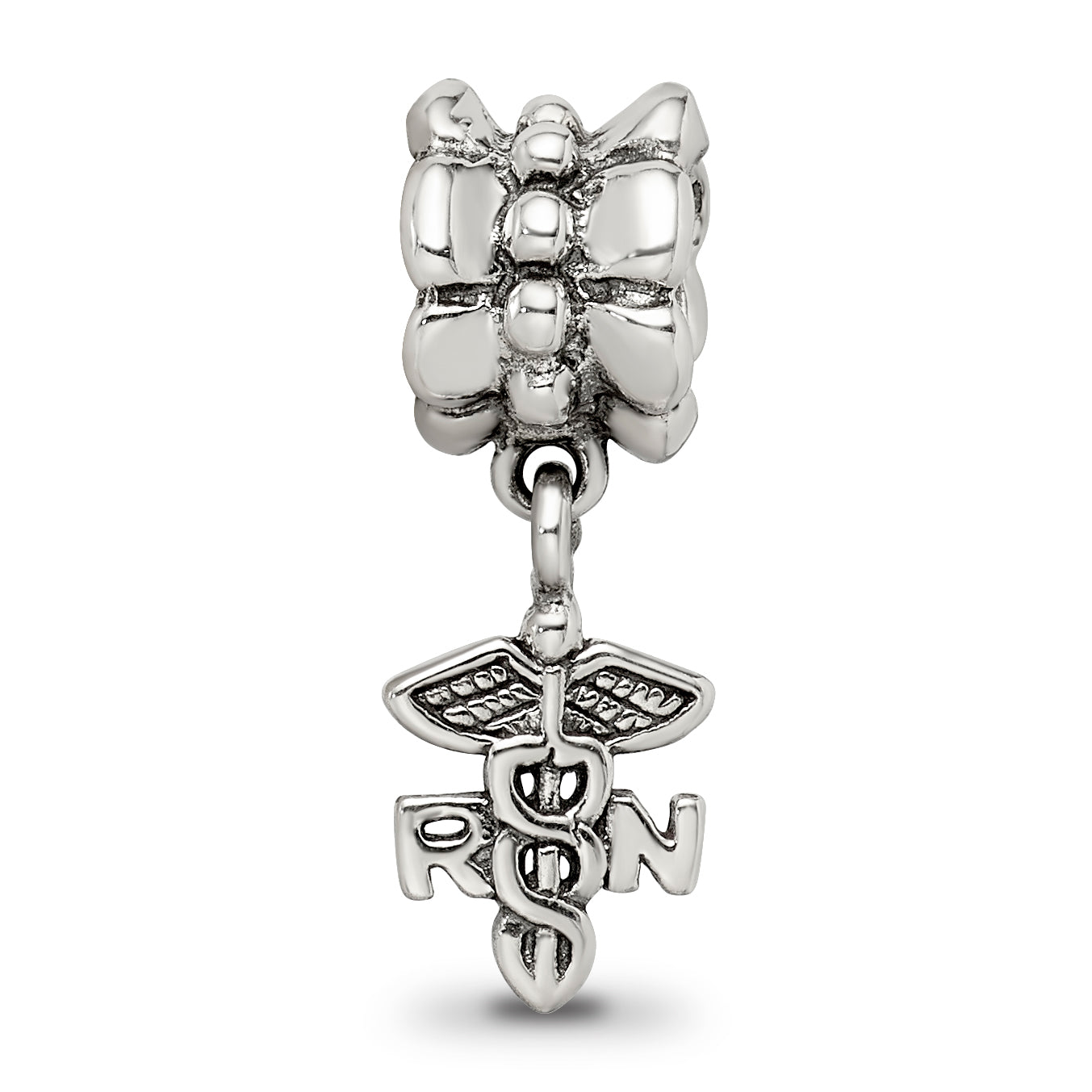 Sterling Silver 925 Nurse Symbol Dangle Bead with Antiqued Finish
