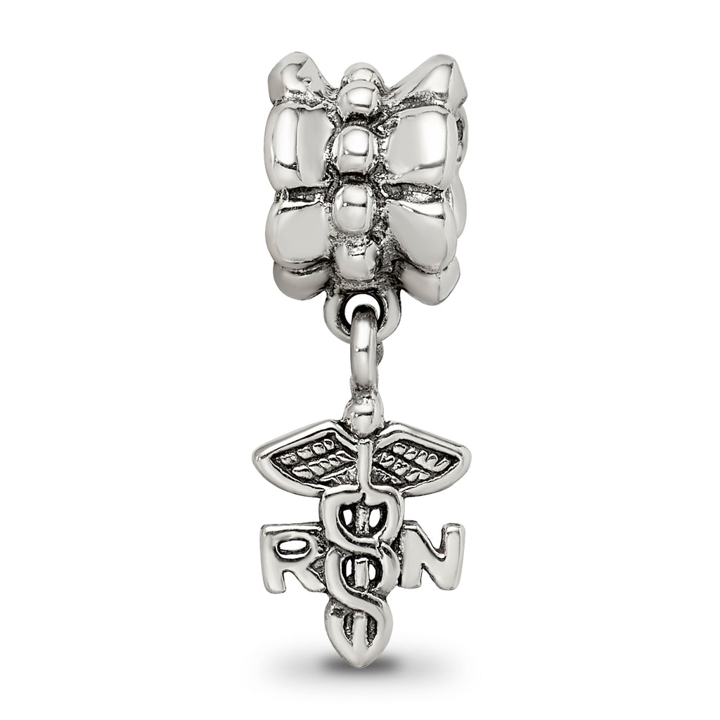 Sterling Silver 925 Nurse Symbol Dangle Bead with Antiqued Finish