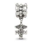Sterling Silver 925 Nurse Symbol Dangle Bead with Antiqued Finish