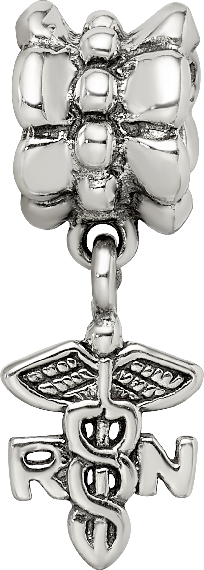 Sterling Silver 925 Nurse Symbol Dangle Bead with Antiqued Finish