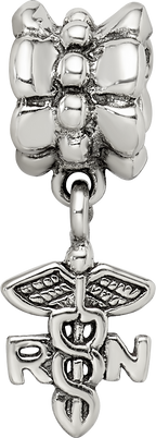 Sterling Silver 925 Nurse Symbol Dangle Bead with Antiqued Finish
