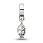 Sterling Silver 925 Ichthus Dangle Bead with Polished Finish Solid Design