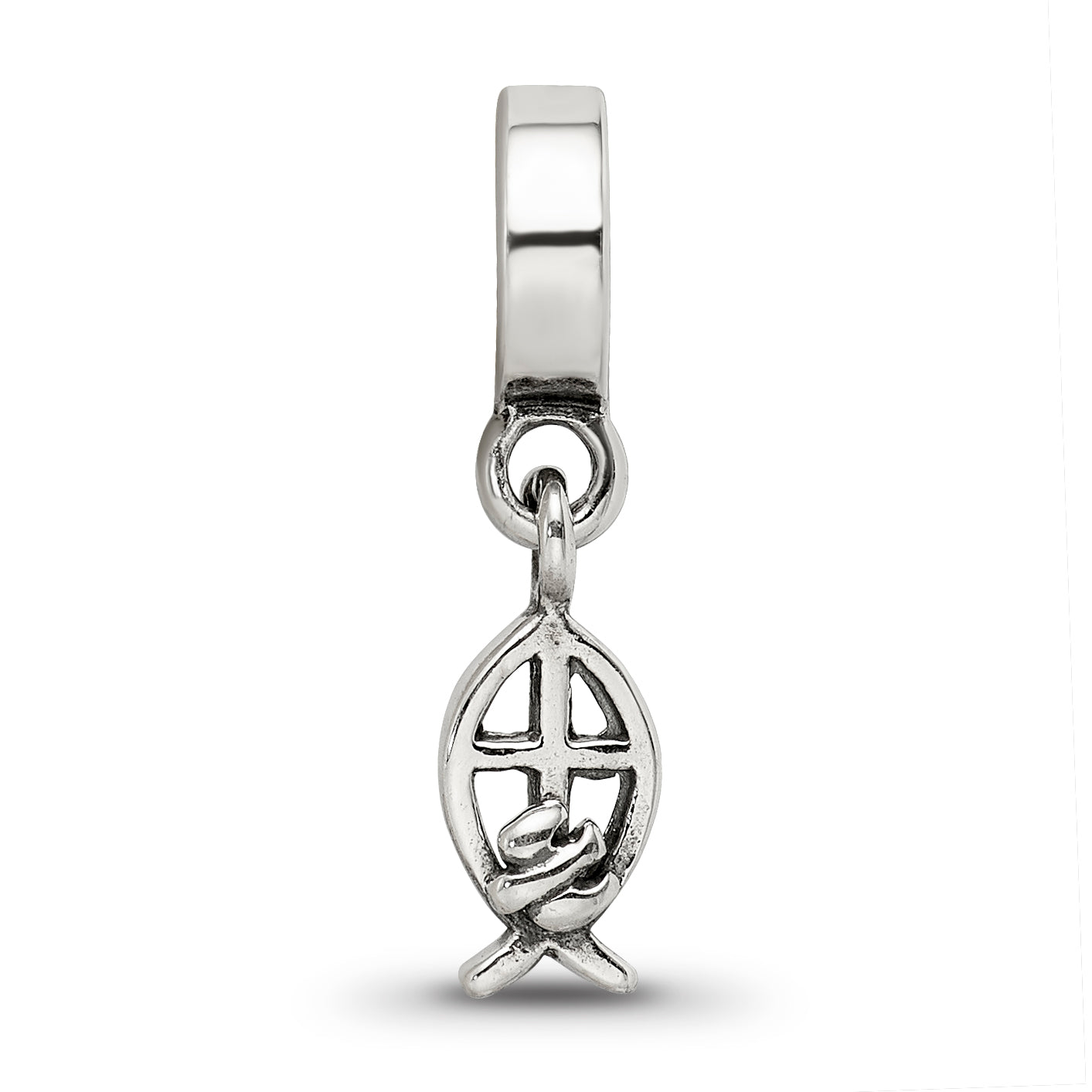 Sterling Silver 925 Ichthus Dangle Bead with Polished Finish Solid Design