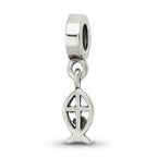 Sterling Silver 925 Ichthus Dangle Bead with Polished Finish Solid Design