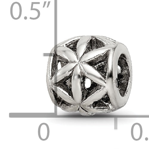 Sterling Silver 925 Floral Cut-Out Bali Bead with Antique Finish