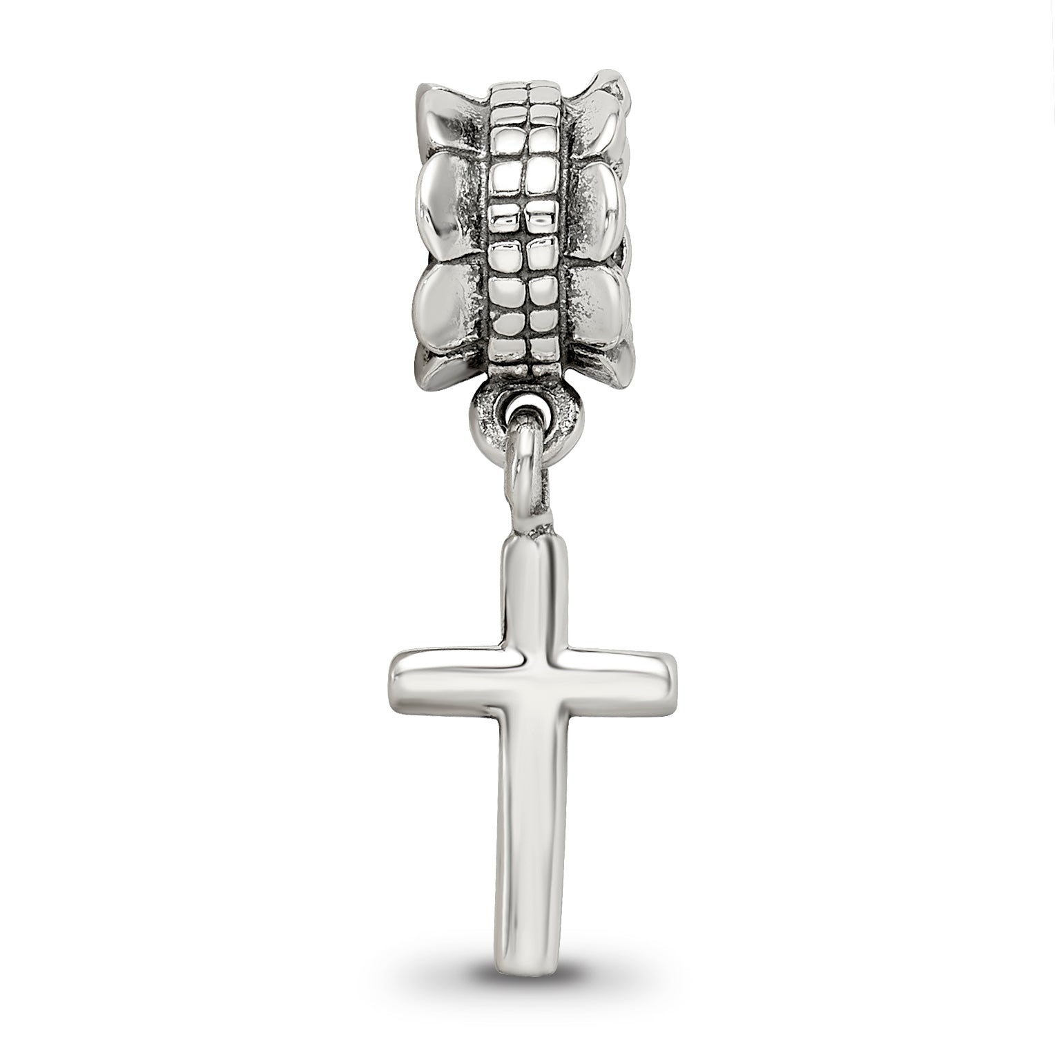 Sterling Silver 925 Cross Dangle Bead with Antiqued Finish Elegant Design