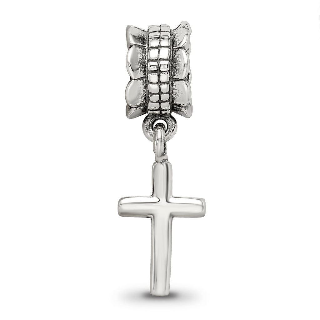 Sterling Silver 925 Cross Dangle Bead with Antiqued Finish Elegant Design
