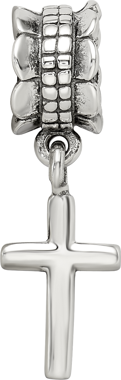 Sterling Silver 925 Cross Dangle Bead with Antiqued Finish Elegant Design