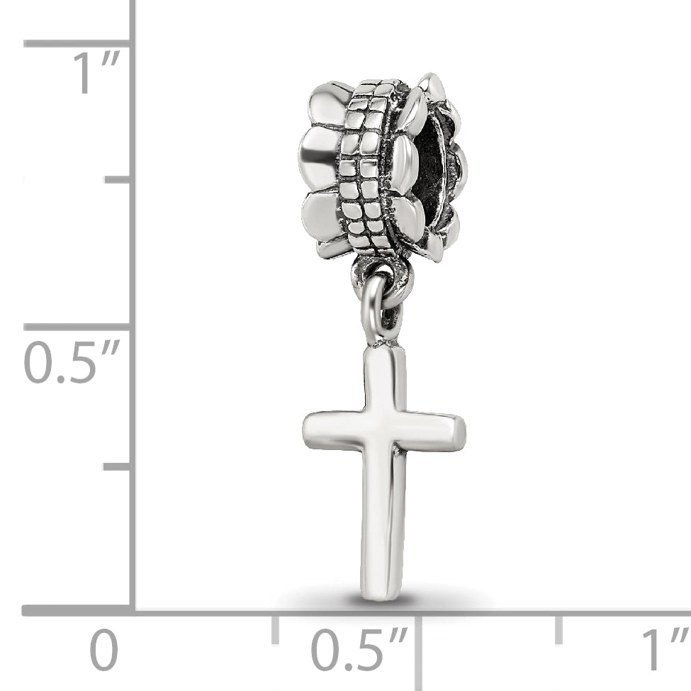 Sterling Silver 925 Cross Dangle Bead with Antiqued Finish Elegant Design