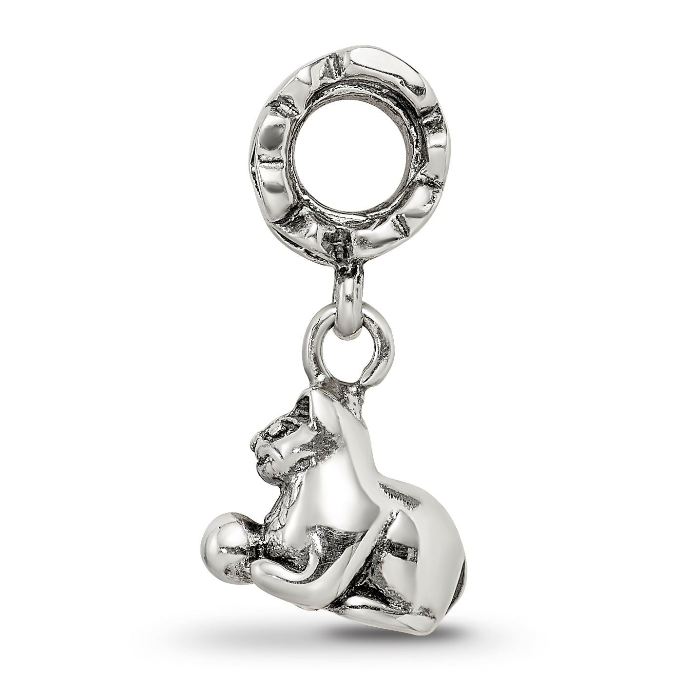 Sterling Silver 925 Kitten with Ball Dangle Bead Antiqued Finish Handcrafted Charm Secondary image