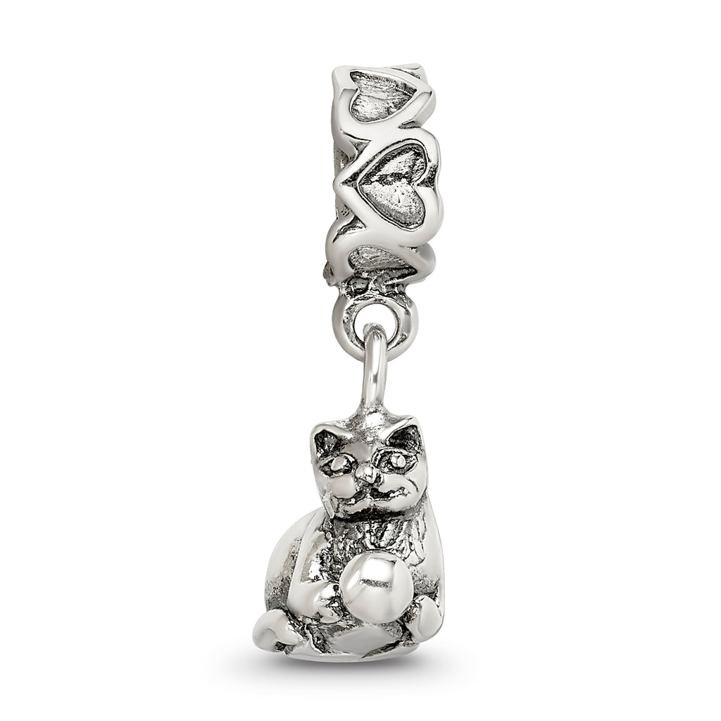 Sterling Silver 925 Kitten with Ball Dangle Bead Antiqued Finish Handcrafted Charm