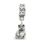 Sterling Silver 925 Kitten with Ball Dangle Bead Antiqued Finish Handcrafted Charm