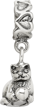 Sterling Silver 925 Kitten with Ball Dangle Bead Antiqued Finish Handcrafted Charm