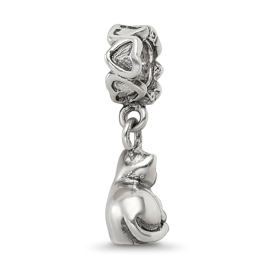 Sterling Silver 925 Kitten with Ball Dangle Bead Antiqued Finish Handcrafted Charm
