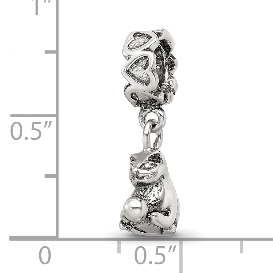 Sterling Silver 925 Kitten with Ball Dangle Bead Antiqued Finish Handcrafted Charm