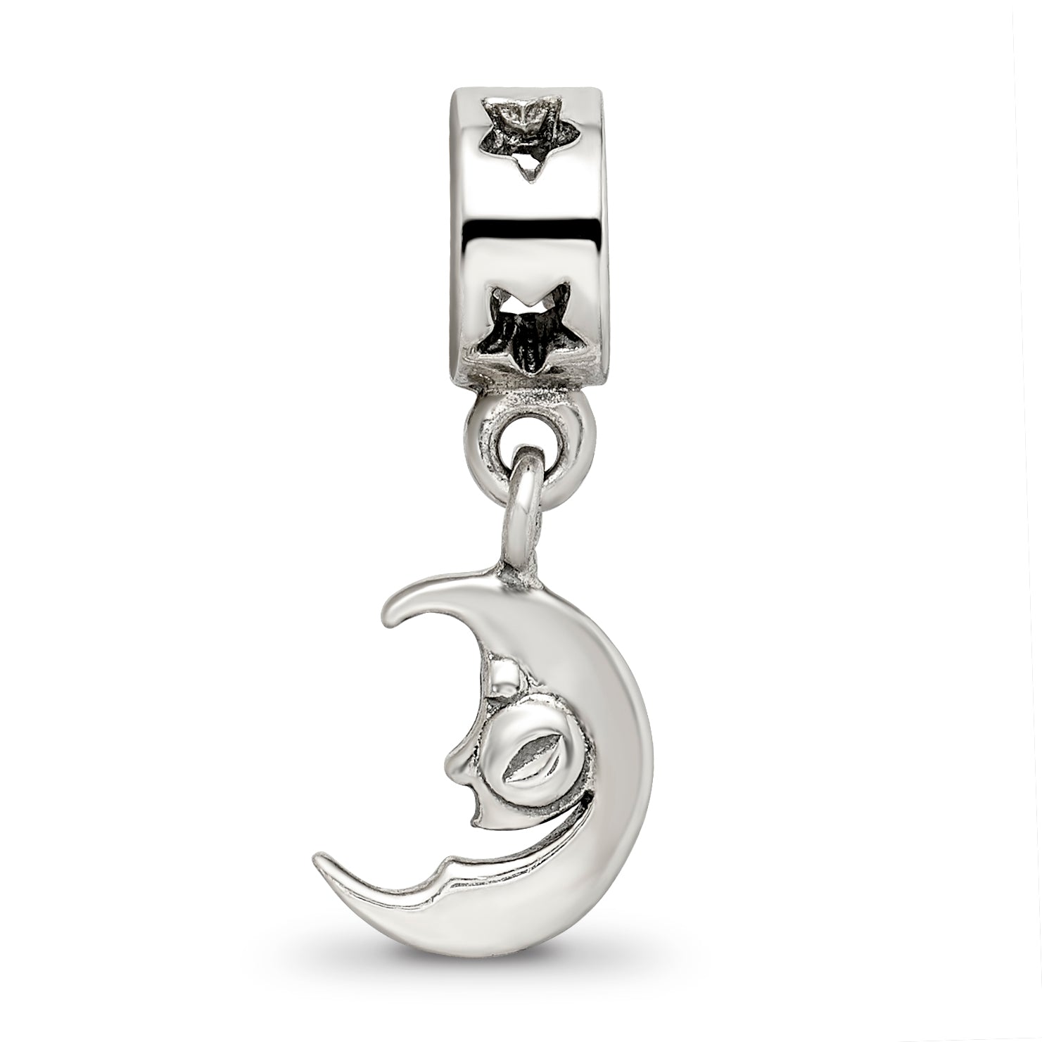 Sterling Silver 925 Crescent Moon Dangle Bead with Polished Finish