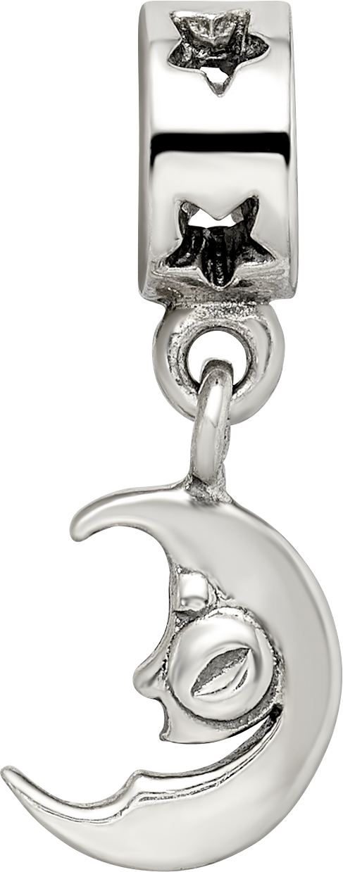 Sterling Silver 925 Crescent Moon Dangle Bead with Polished Finish