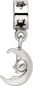 Sterling Silver 925 Crescent Moon Dangle Bead with Polished Finish