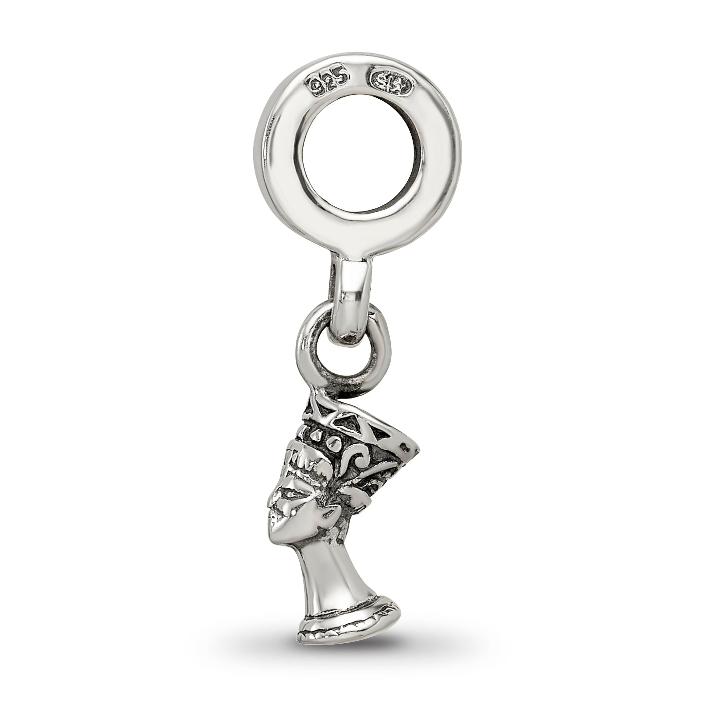 Sterling Silver 925 Nefertiti Dangle Bead with Antiqued Finish Elegant Charm Secondary image