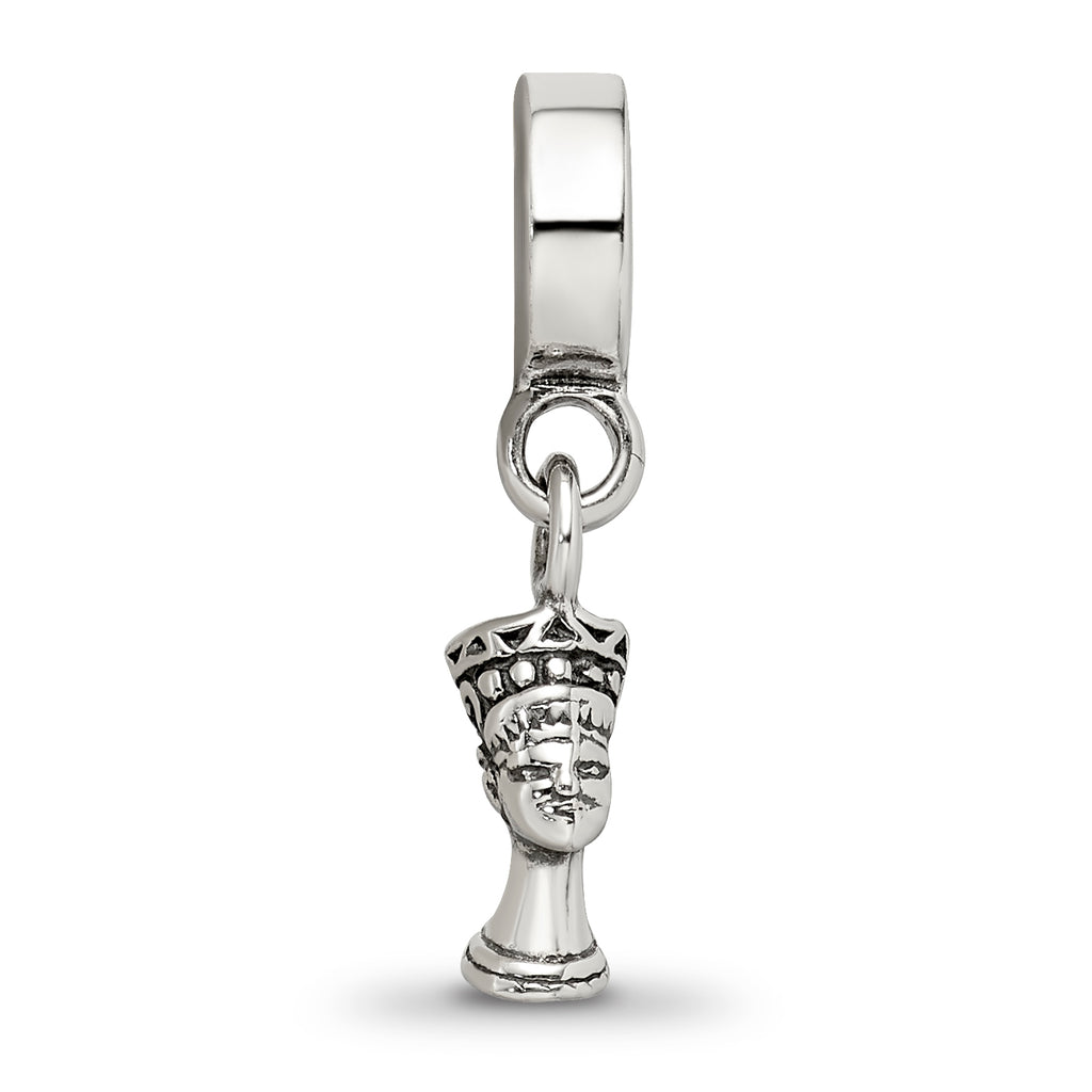 Sterling Silver 925 Nefertiti Dangle Bead with Antiqued Finish Elegant Charm