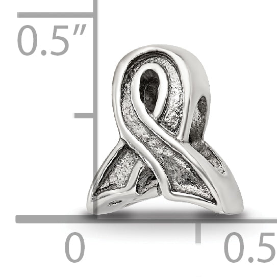 Sterling Silver 925 Awareness Ribbon Bead with Antiqued Finish and Solid Design
