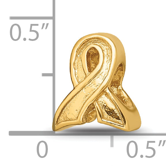Sterling Silver Gold-Plated Awareness Ribbon Bead with Polished Finish