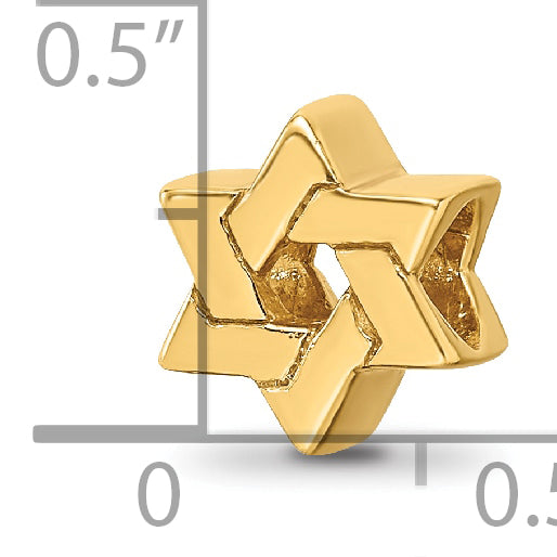 Sterling Silver Gold-Plated Star of David Bead with Polished Finish and Timeless Symbolism