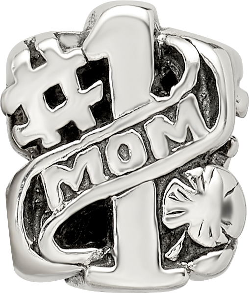 Sterling Silver 925 #1 Mom Bead with Antiqued Finish Elegant Gift for Charm Bracelets