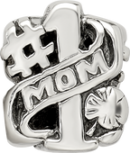 Sterling Silver 925 #1 Mom Bead with Antiqued Finish Elegant Gift for Charm Bracelets