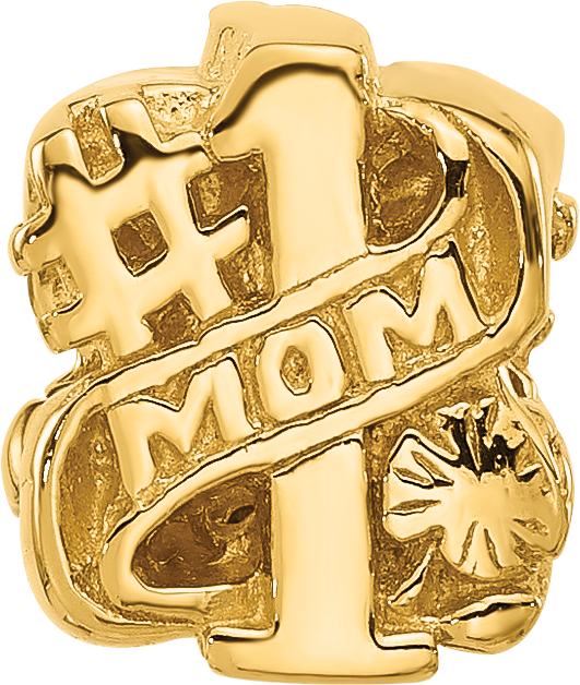 Sterling Silver Reflections Gold-plated Number 1 Mom Floral Bead