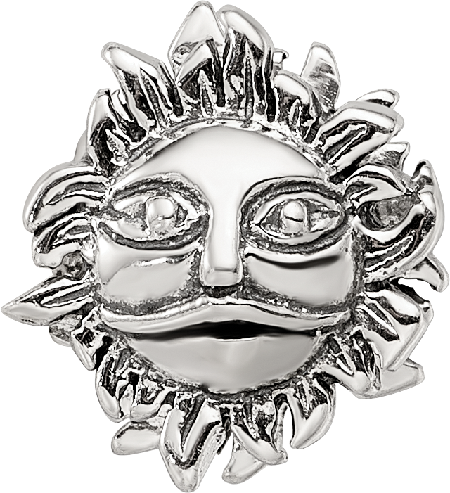 Sterling Silver 925 Sun Bead with Antiqued Design and Solid Cast Construction