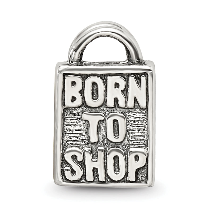 Sterling Silver 925 Antiqued Born to Shop Bead for Charm Bracelets