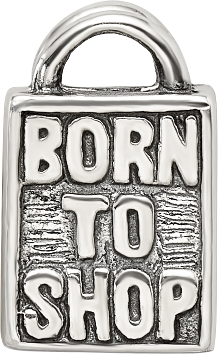 Sterling Silver 925 Antiqued Born to Shop Bead for Charm Bracelets