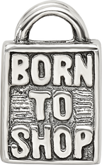 Sterling Silver 925 Antiqued Born to Shop Bead for Charm Bracelets