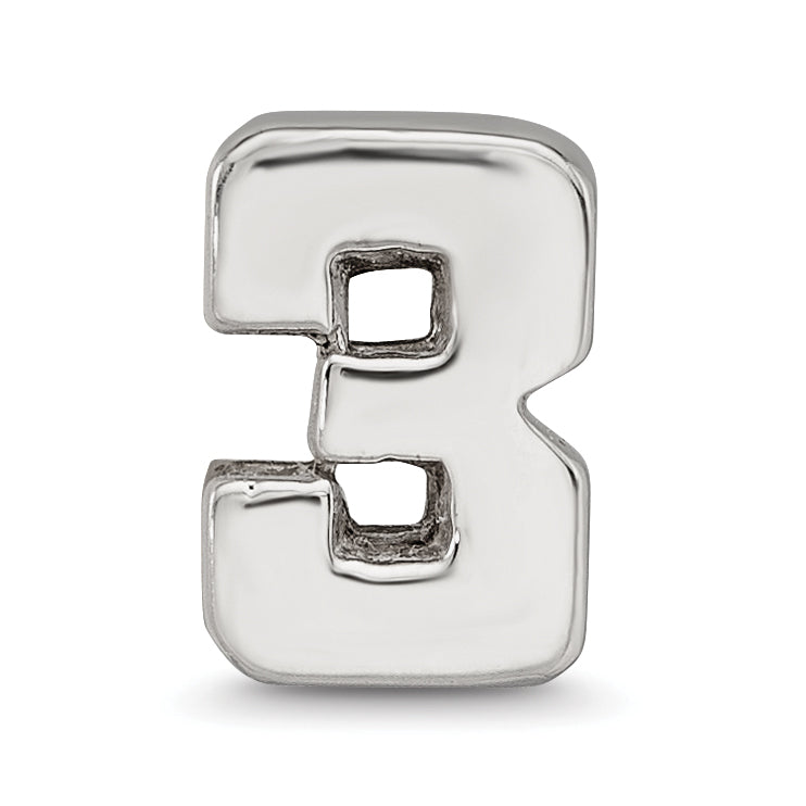 Sterling Silver 925 Number 3 Bead with Polished Finish Timeless Craft Charm