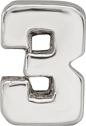 Sterling Silver 925 Number 3 Bead with Polished Finish Timeless Craft Charm