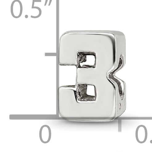 Sterling Silver 925 Number 3 Bead with Polished Finish Timeless Craft Charm