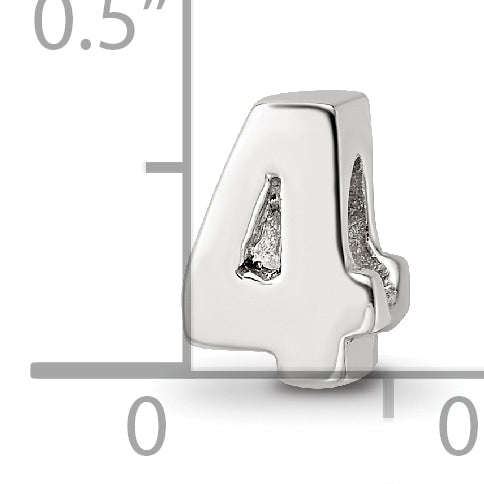 Sterling Silver 925 Number 4 Bead with Polished Finish, Solid & Elegant Design