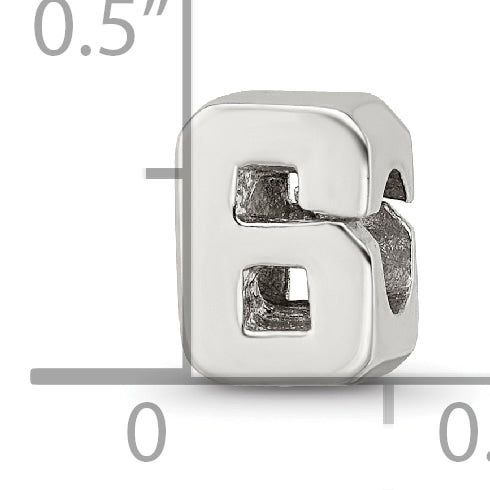 Sterling Silver Number 6 Bead with Polished Finish  Solid, Casted Design
