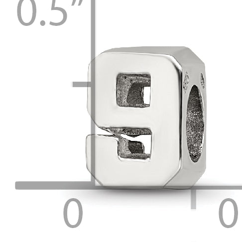 Sterling Silver 925 Number 9 Bead with Polished Solid Finish