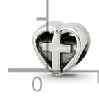 Sterling Silver 925 Kids Heart Bead with Cross Antiqued Finish Solid Design