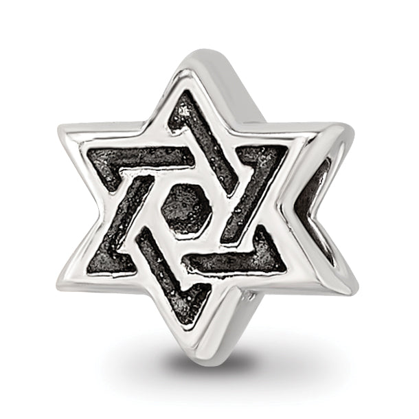 Sterling Silver 925 Kids Star of David Bead with Antiqued Finish Solid Cast Design