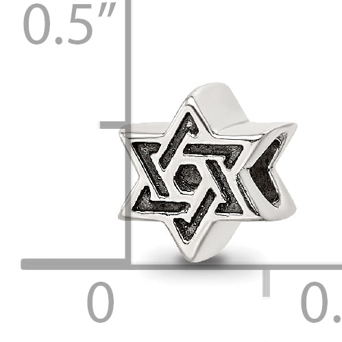 Sterling Silver 925 Kids Star of David Bead with Antiqued Finish Solid Cast Design